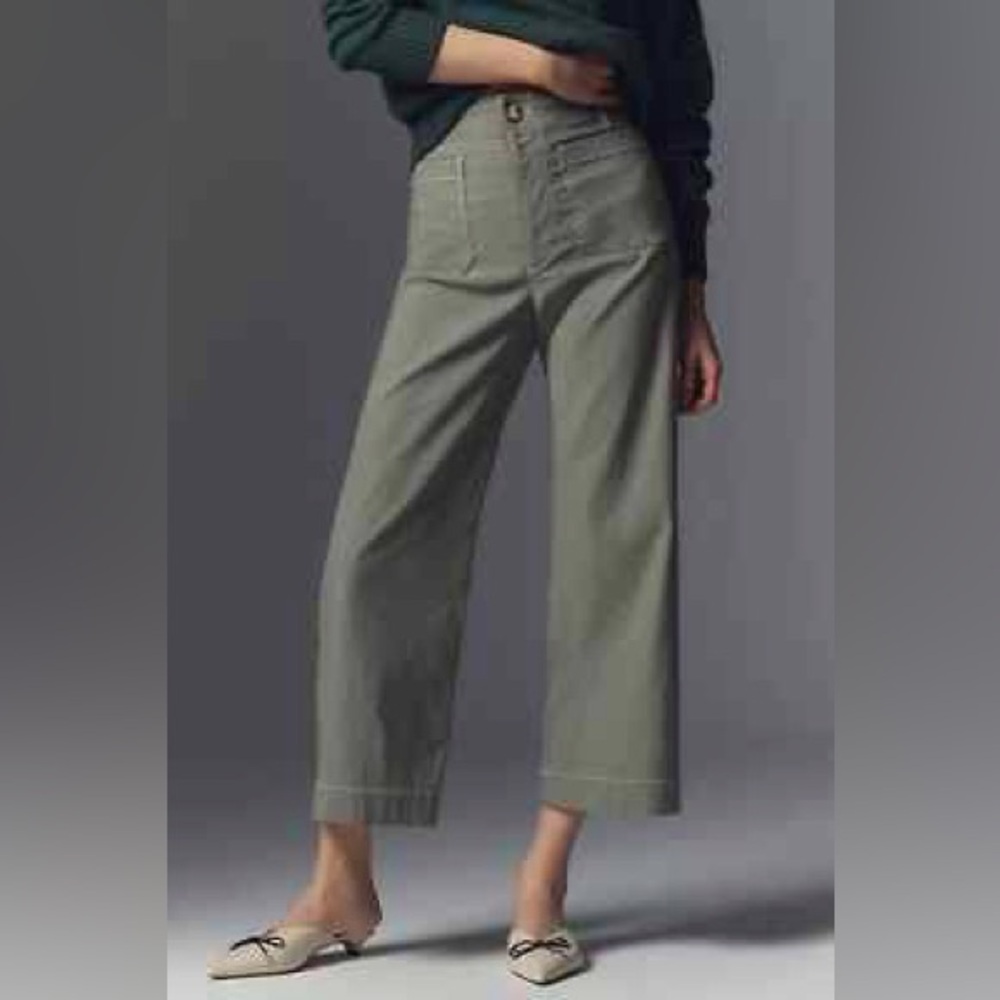 The Colette Crop Wide-Leg Pants by Maeve: Contrast-Stitch Edition Moss Olive